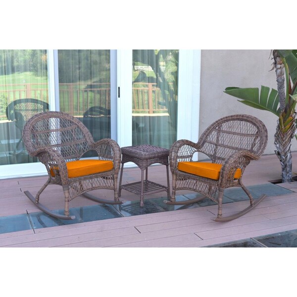 Propation W00210-2-RCES016 3 Piece Santa Maria Honey Rocker Wicker Chair Set; Orange Cushion PR1081403 - main
